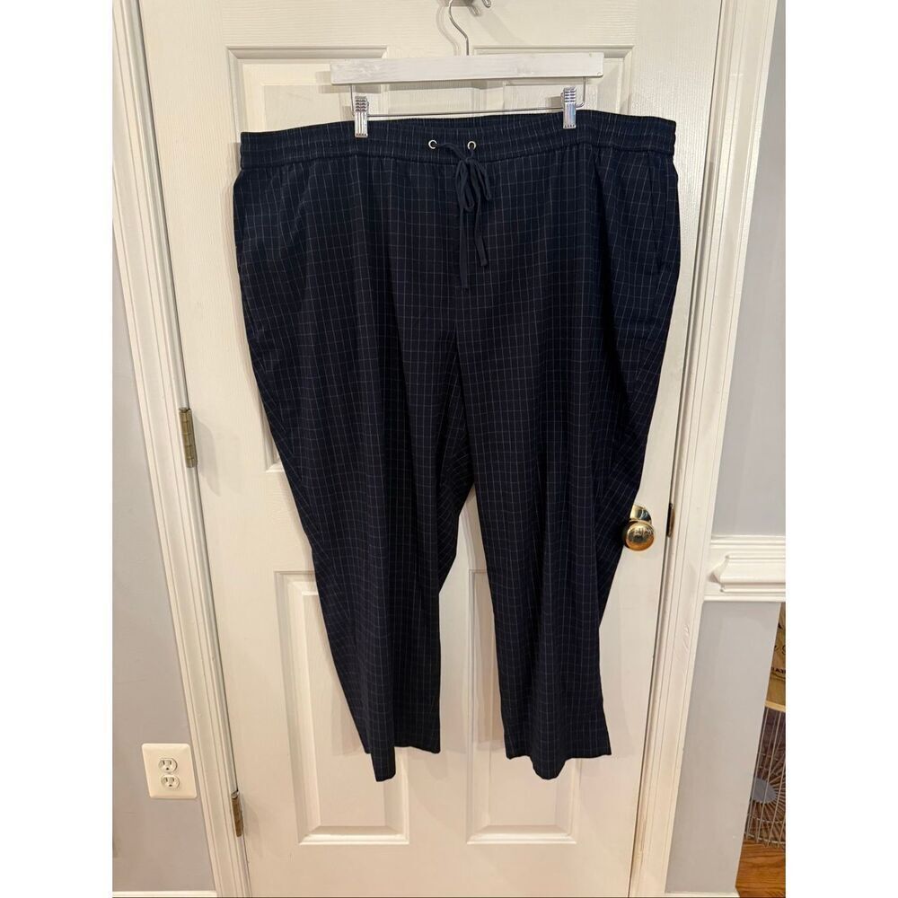 Loft Plus Navy Plaid Elastic Tie Waist Pull On Pants sz 26 EUC